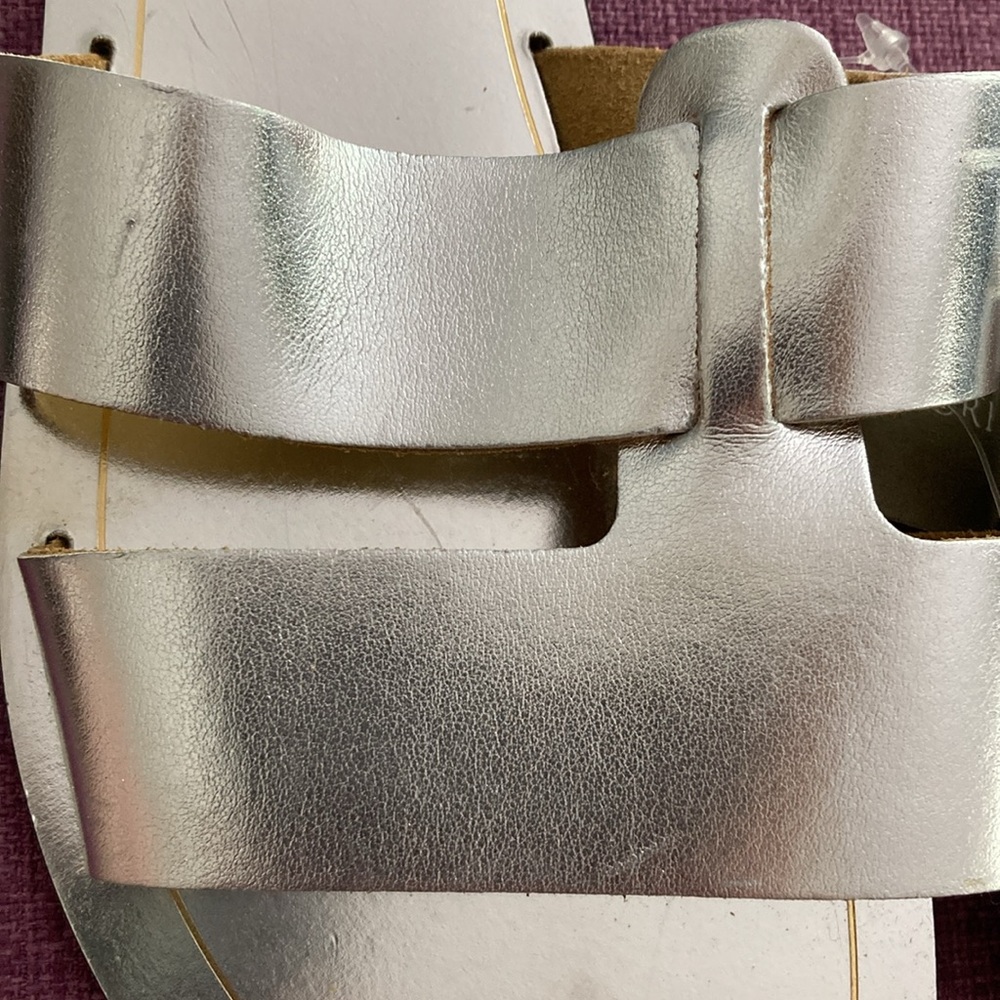 J Crew Metallic Silver Slide Sandals Cyprus size 8 - Picture 8 of 12